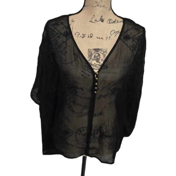 Twelfth Street by Cynthia Vincent Black Lace 100% Silk‎ Shirt Top Size Small - Picture 1 of 9